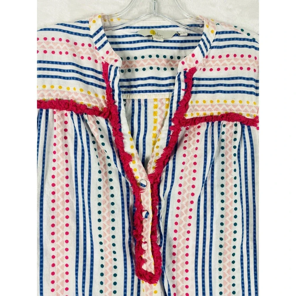 Boden Blouse Top Women Sz 4 Textured 100% Cotton Coastal‎ Boho Festival